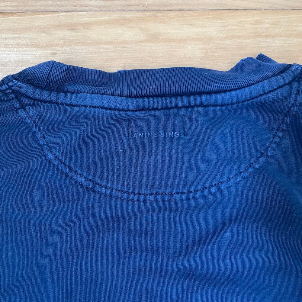 Anine Bing Navy Blue Oversized Graphic Logo Crew Neck Sweatshirt Distressed - Picture 10 of 12